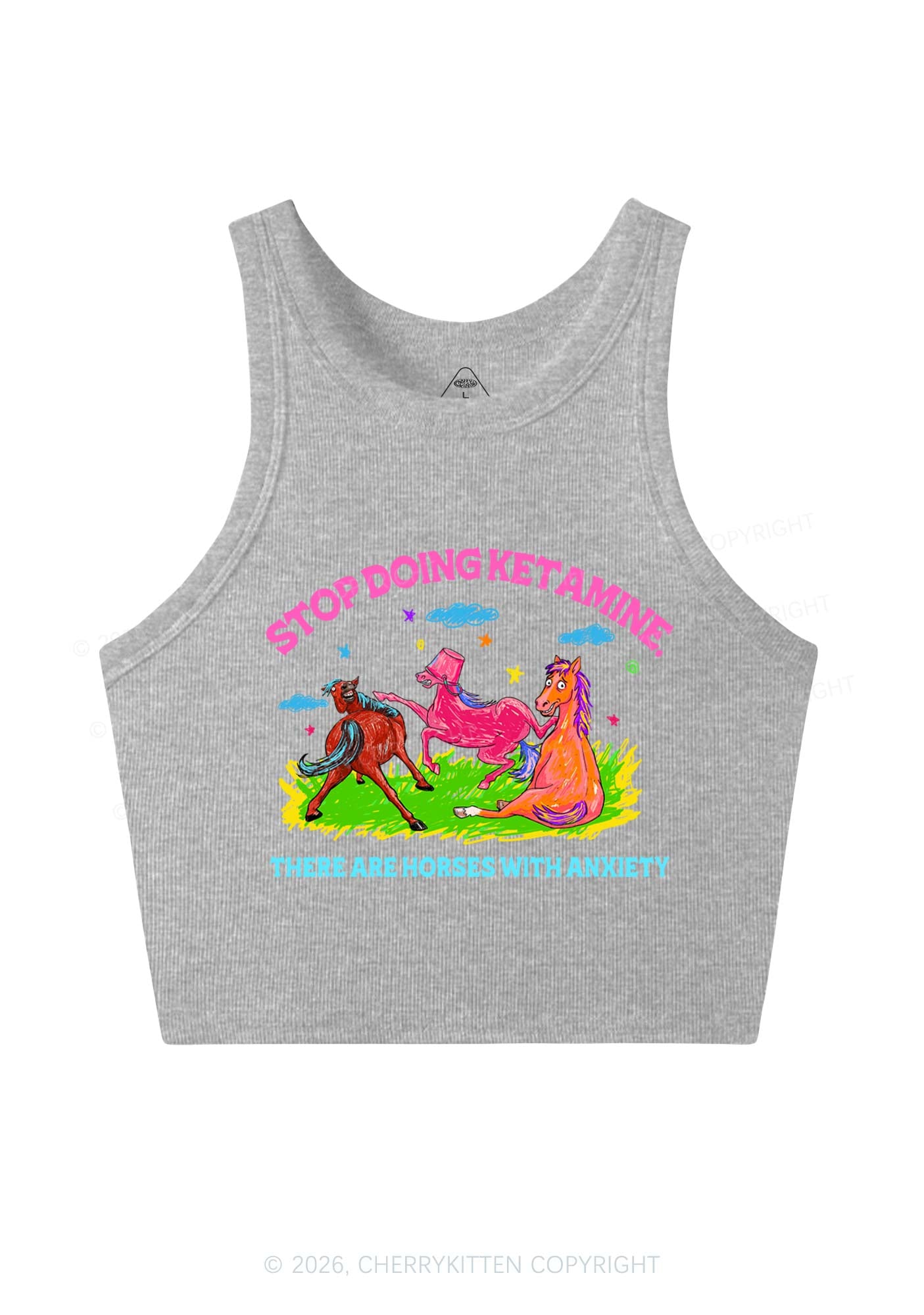 Horses With Anxiety Y2K Crop Tank Top Cherrykitten