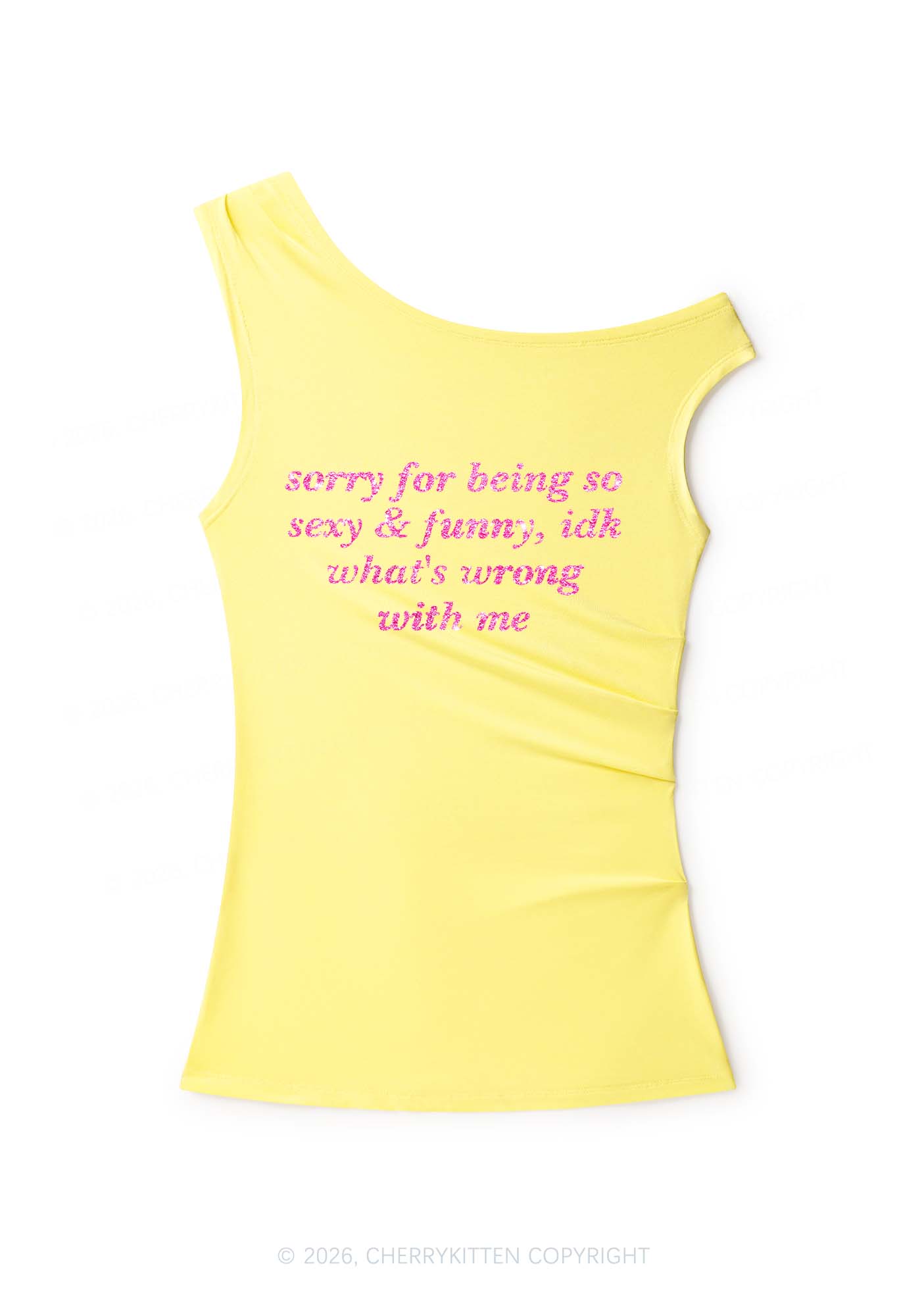Glitter Sorry For Being So Funny Y2K Off Shoulder Tank Top Cherrykitten