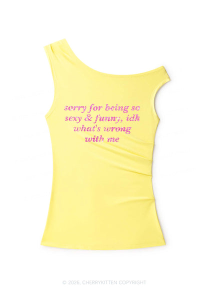 Glitter Sorry For Being So Funny Y2K Off Shoulder Tank Top Cherrykitten