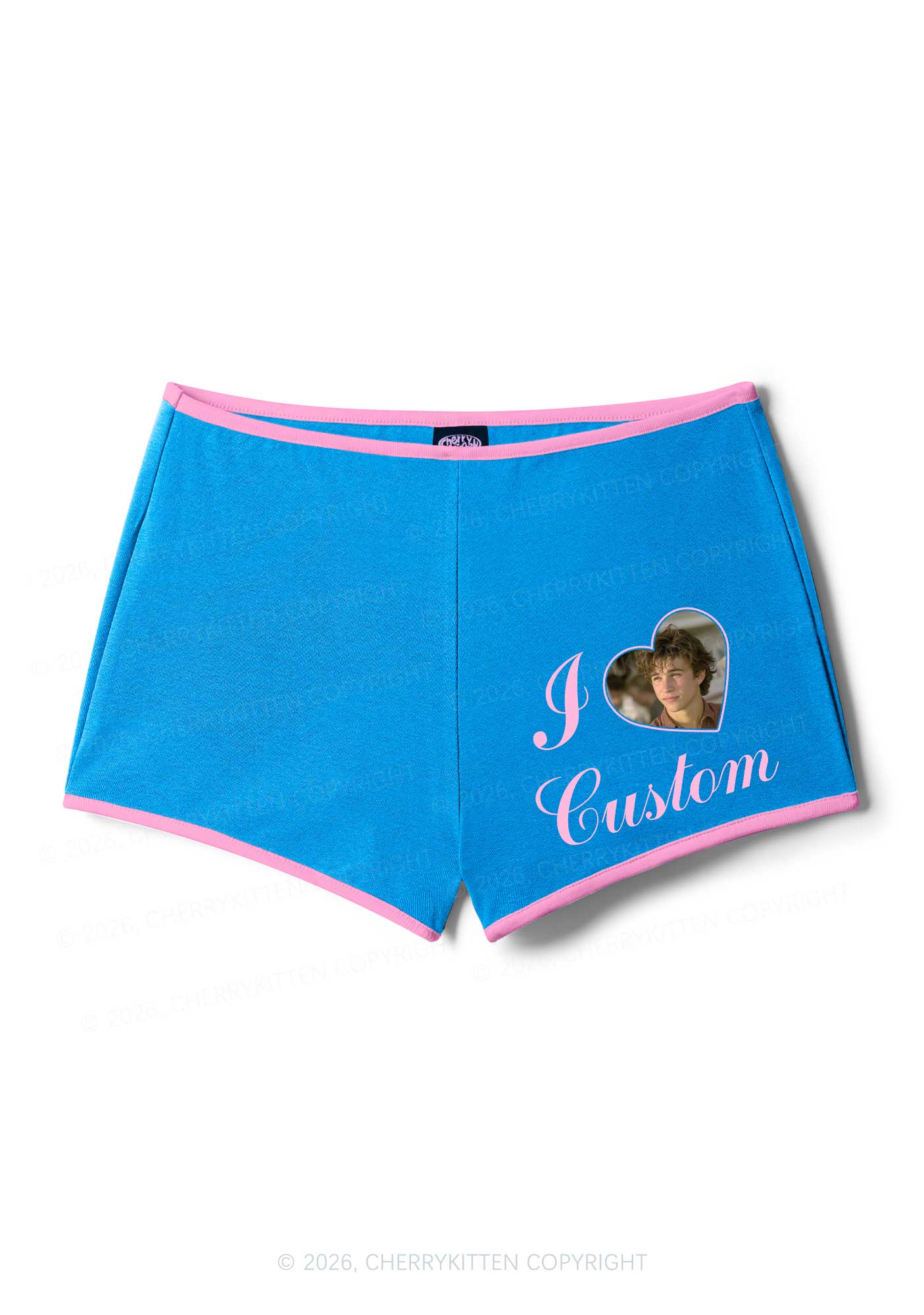 I Love Custom Photo Valentine's Day Y2K Booty Shorts Cherrykitten