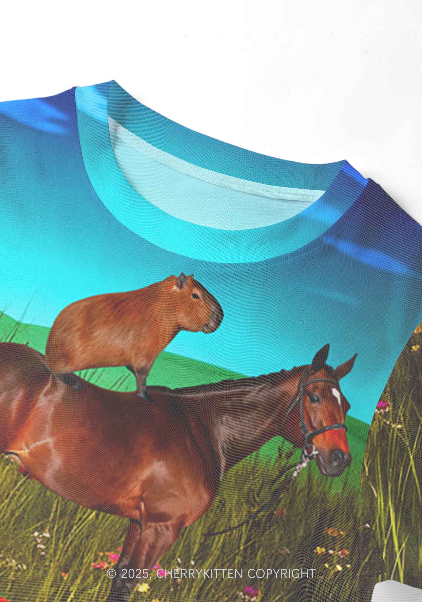 Horseback Capybara Y2K Mesh Crop Top Cherrykitten