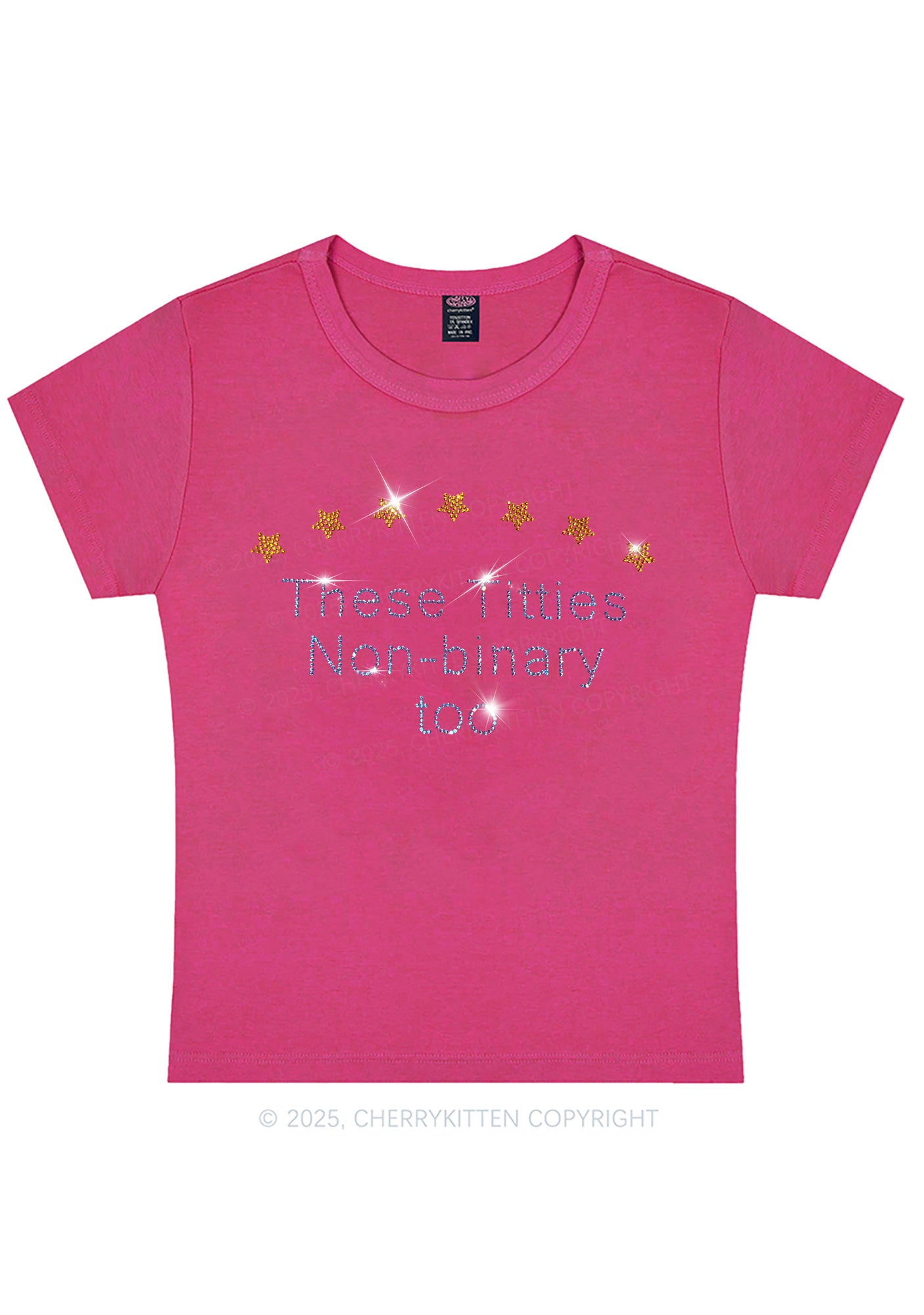 Rhinestone Txtties Nonbinary Too Y2K Baby Tee Cherrykitten