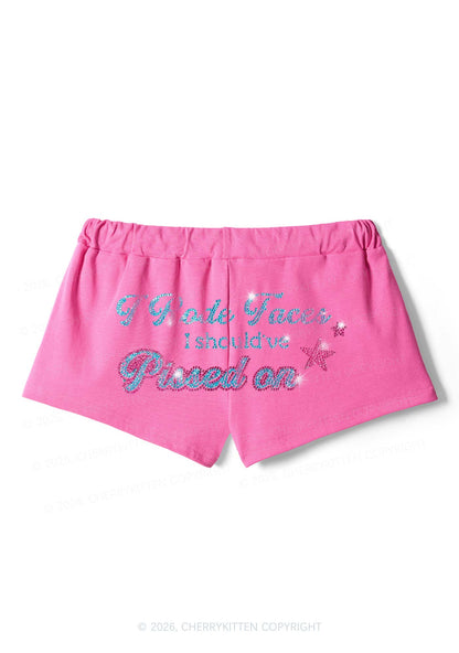 Rhinestone I Rode Faces Y2K Drawstring Mini Shorts Cherrykitten