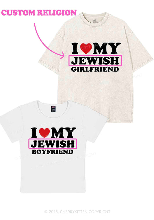 Custom I Love My Jewish GF BF Y2K Valentine's Day Couple Shirt Cherrykitten