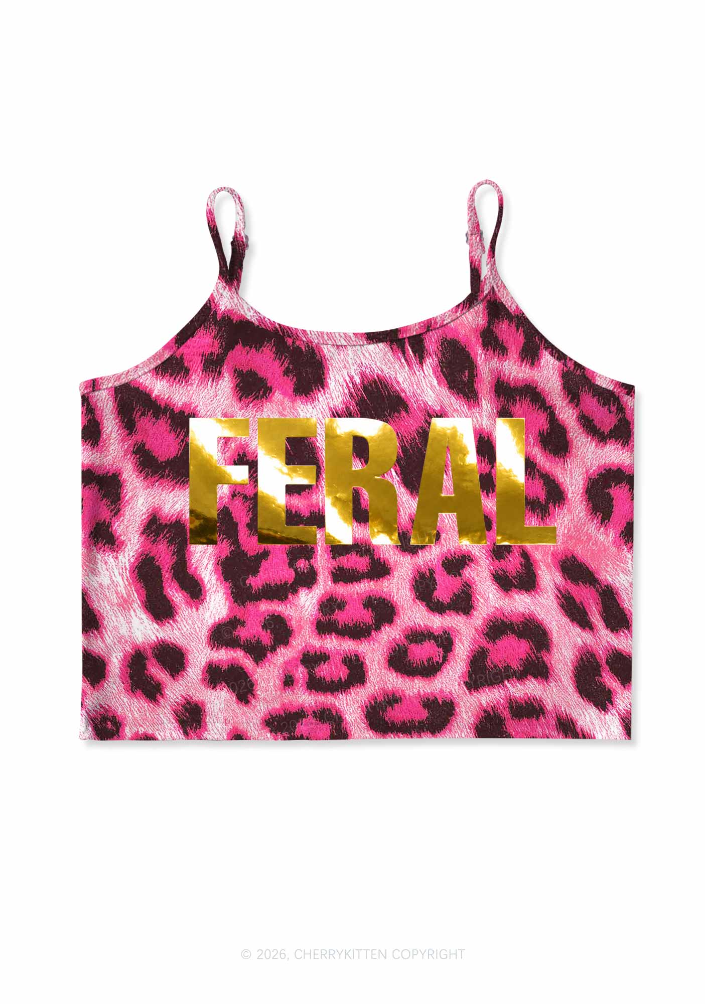 Feral Silver Foil Printed Y2K Pink Leopard Print Cami Crop Top Cherrykitten