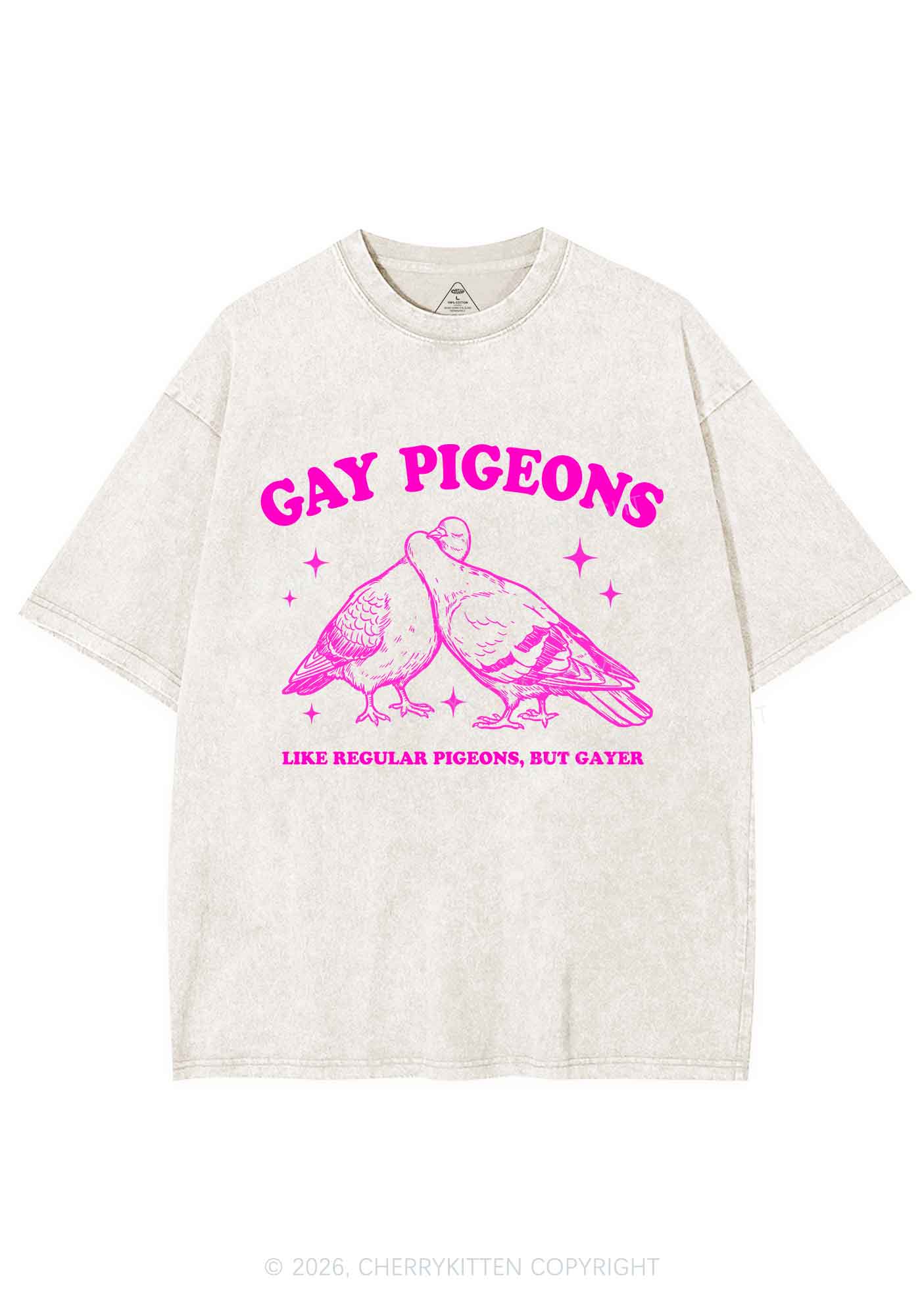 Gay Pigeons Kissing Pride Y2K Shirts Washed Tee Cherrykitten