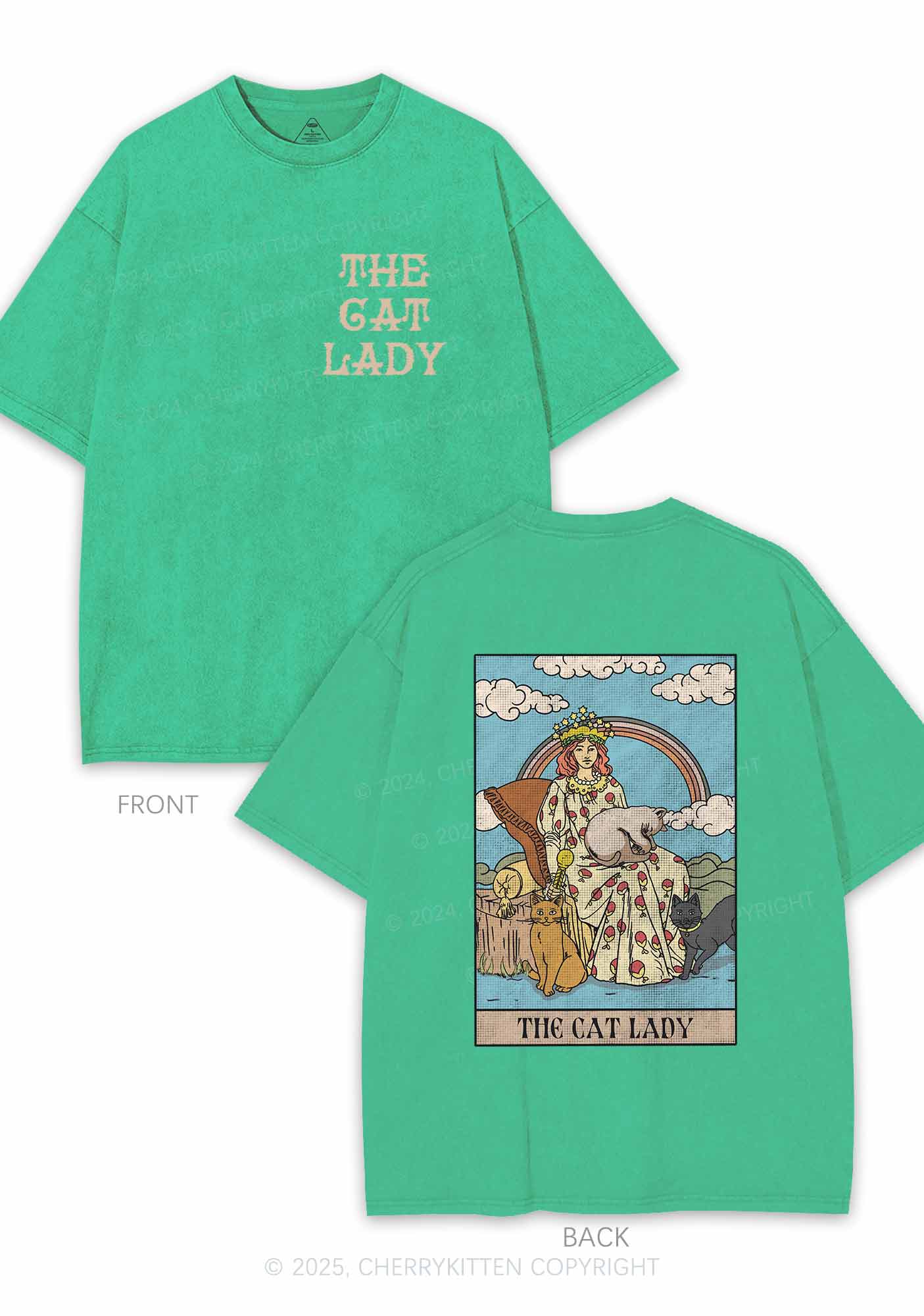The Cat Lady Two Sides Y2K Shirts Washed Tee Cherrykitten