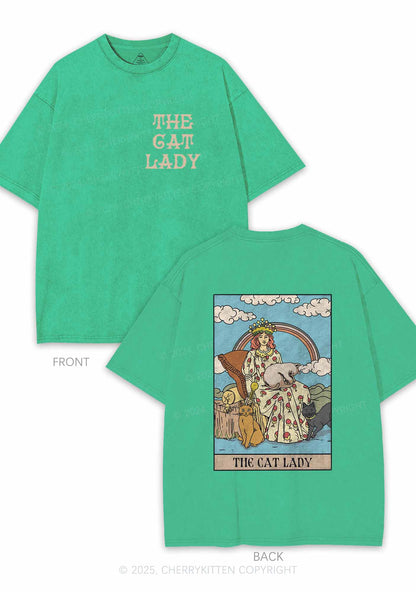 The Cat Lady Two Sides Y2K Shirts Washed Tee Cherrykitten