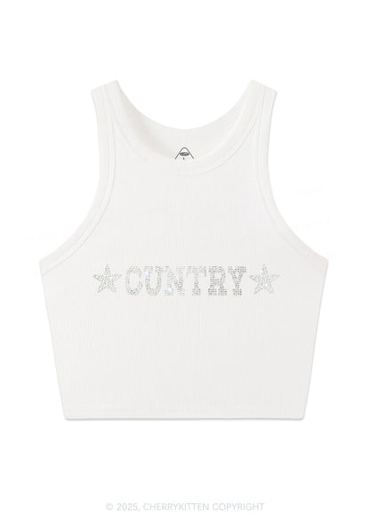 Rhinestone Cuntry Y2K Crop Tank Top Cherrykitten