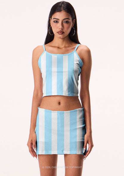 Blue White Stripes Y2K Print Mini Skirt Cherrykitten