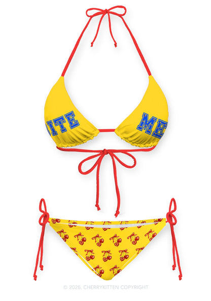 Yellow Bite Me Y2K Print Bikini Set Cherrykitten