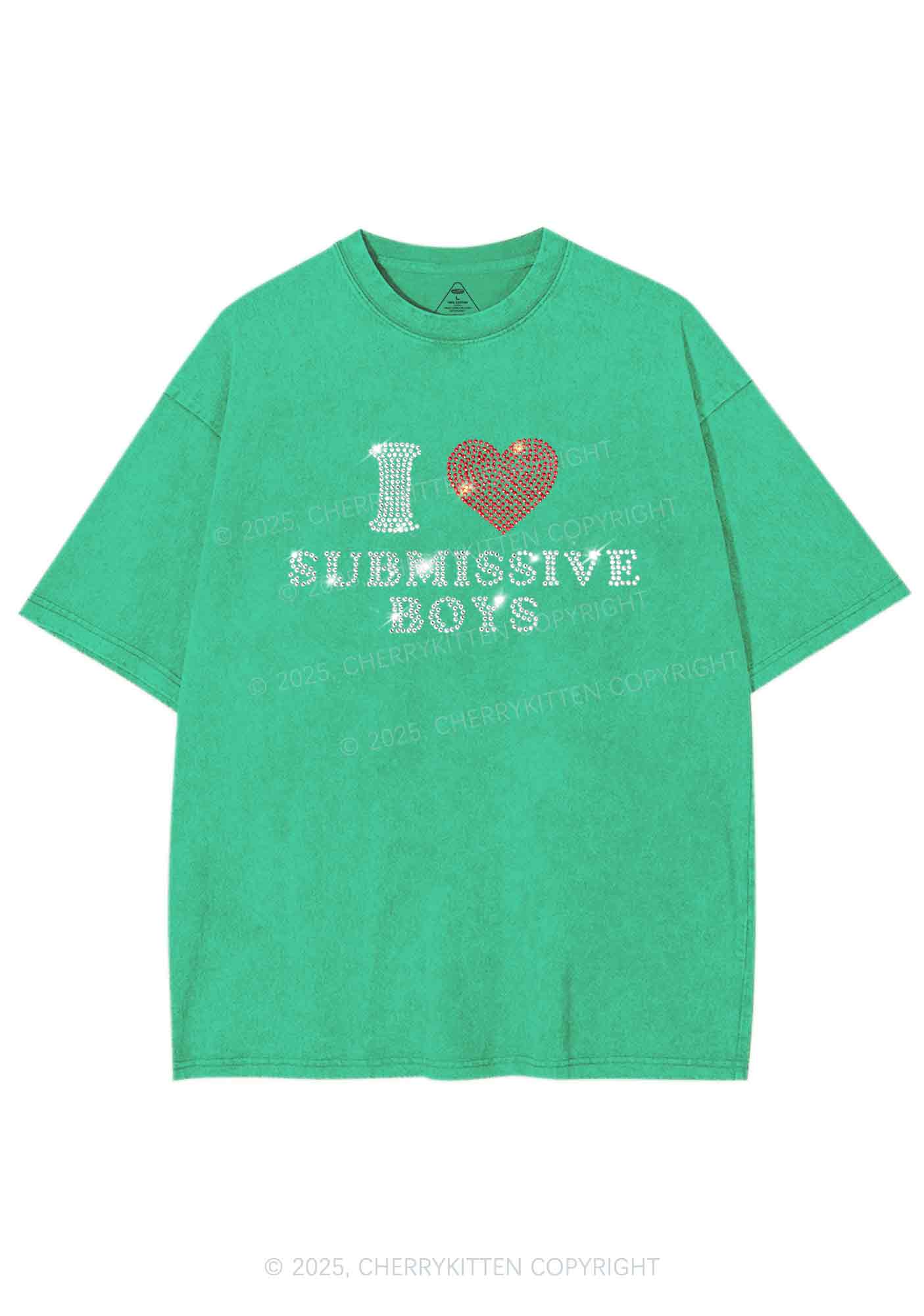 Rhinestone I Love S Boys Y2K Shirts Washed Tee Cherrykitten