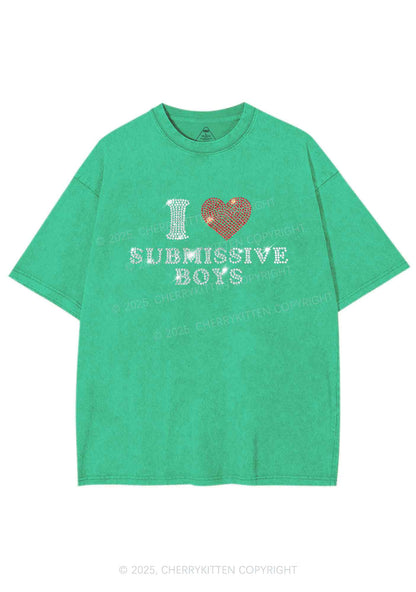 Rhinestone I Love S Boys Y2K Shirts Washed Tee Cherrykitten