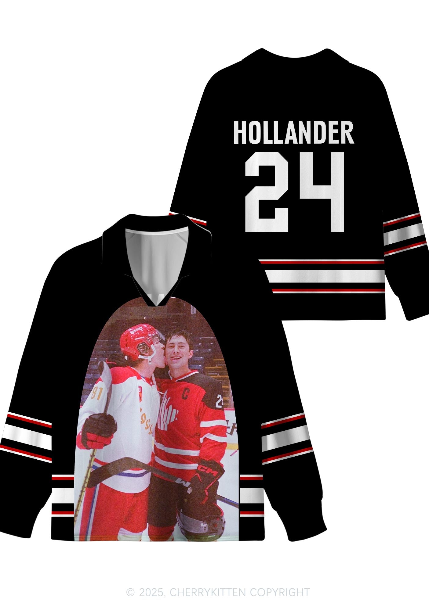 Black Hockey Boys Kissing HR Y2K Long Sleeve Sport Jersey Shirts Cherrykitten