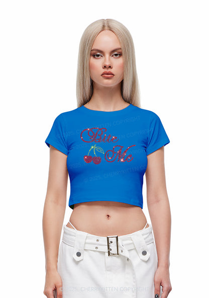Rhinestone Red Cherry Bite Me Y2K Baby Tee Cherrykitten