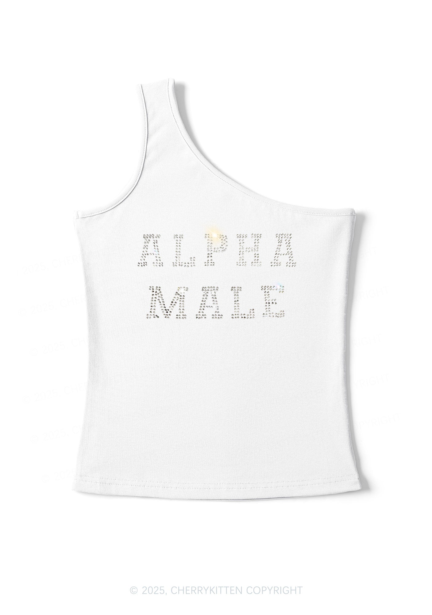 Rhinestone Alpha Male Y2K One Shoulder Tank Top Cherrykitten