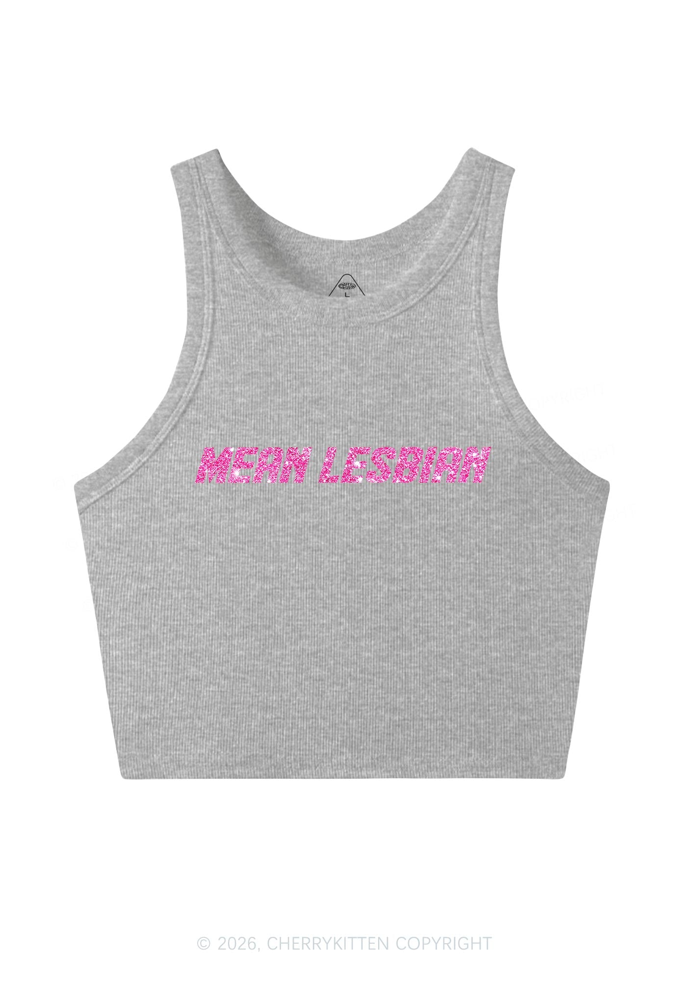 Glitter Mean Lesbian Pride Y2K Crop Tank Top Cherrykitten