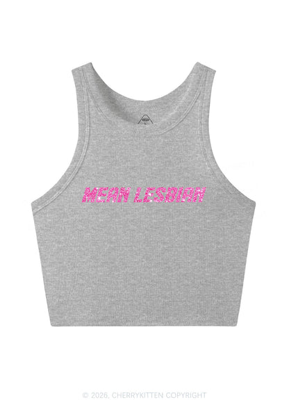 Glitter Mean Lesbian Pride Y2K Crop Tank Top Cherrykitten