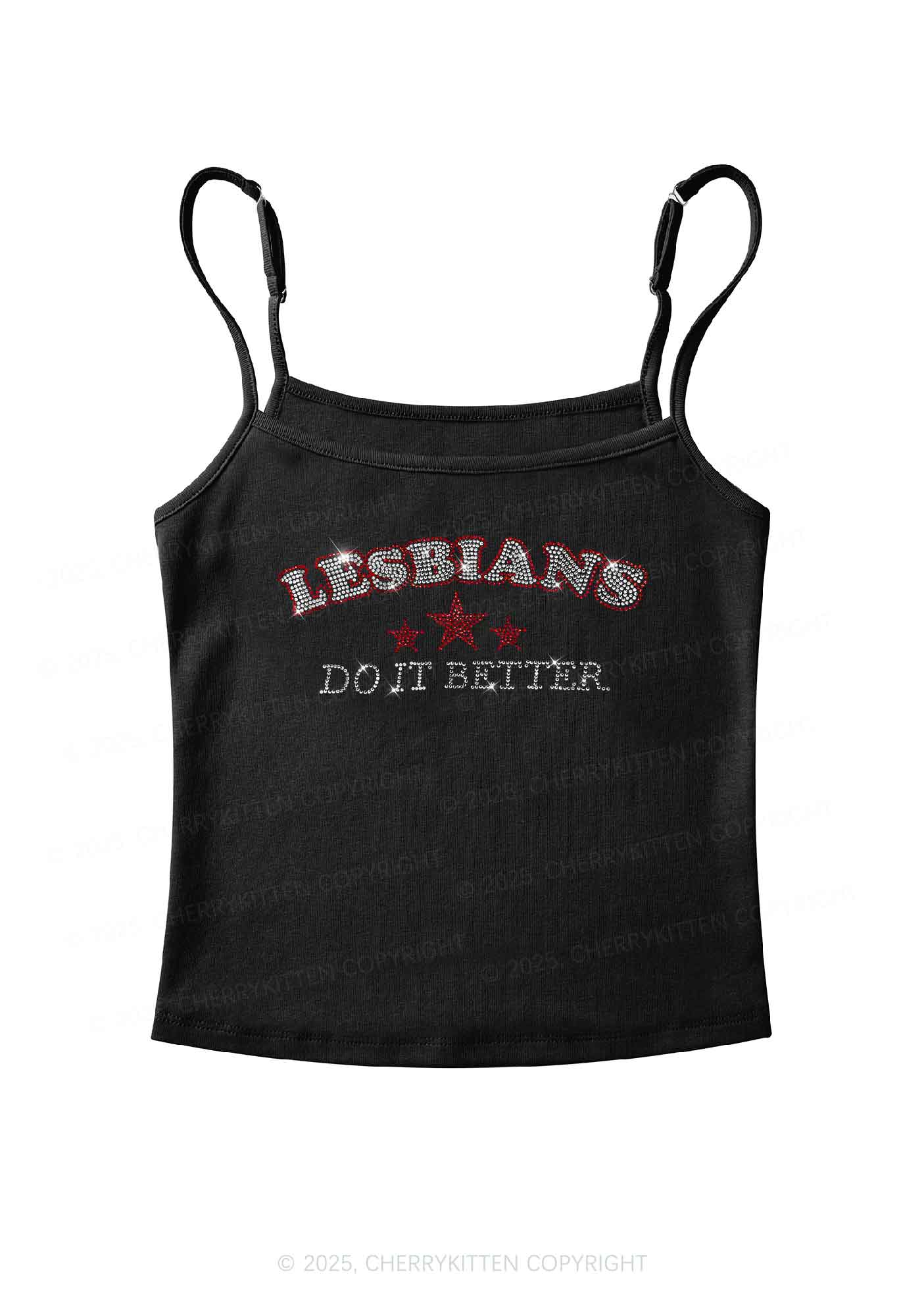 Rhinestone Lesbians Do It Better Pride Y2K Spaghetti Strap Cami Cherrykitten