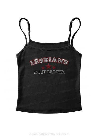 Rhinestone Lesbians Do It Better Pride Y2K Spaghetti Strap Cami Cherrykitten
