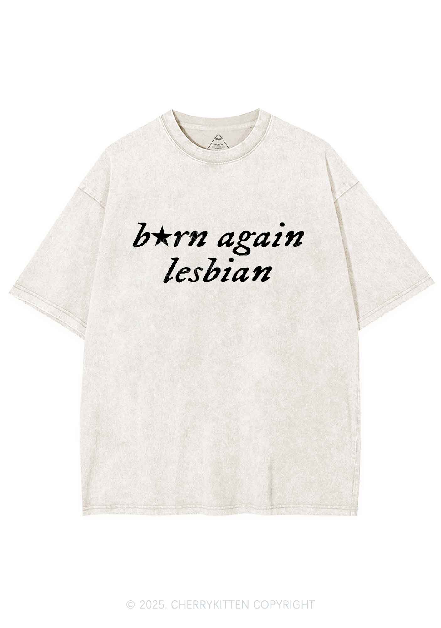 Born Again Lesbian Y2K Shirts Washed Tee Cherrykitten