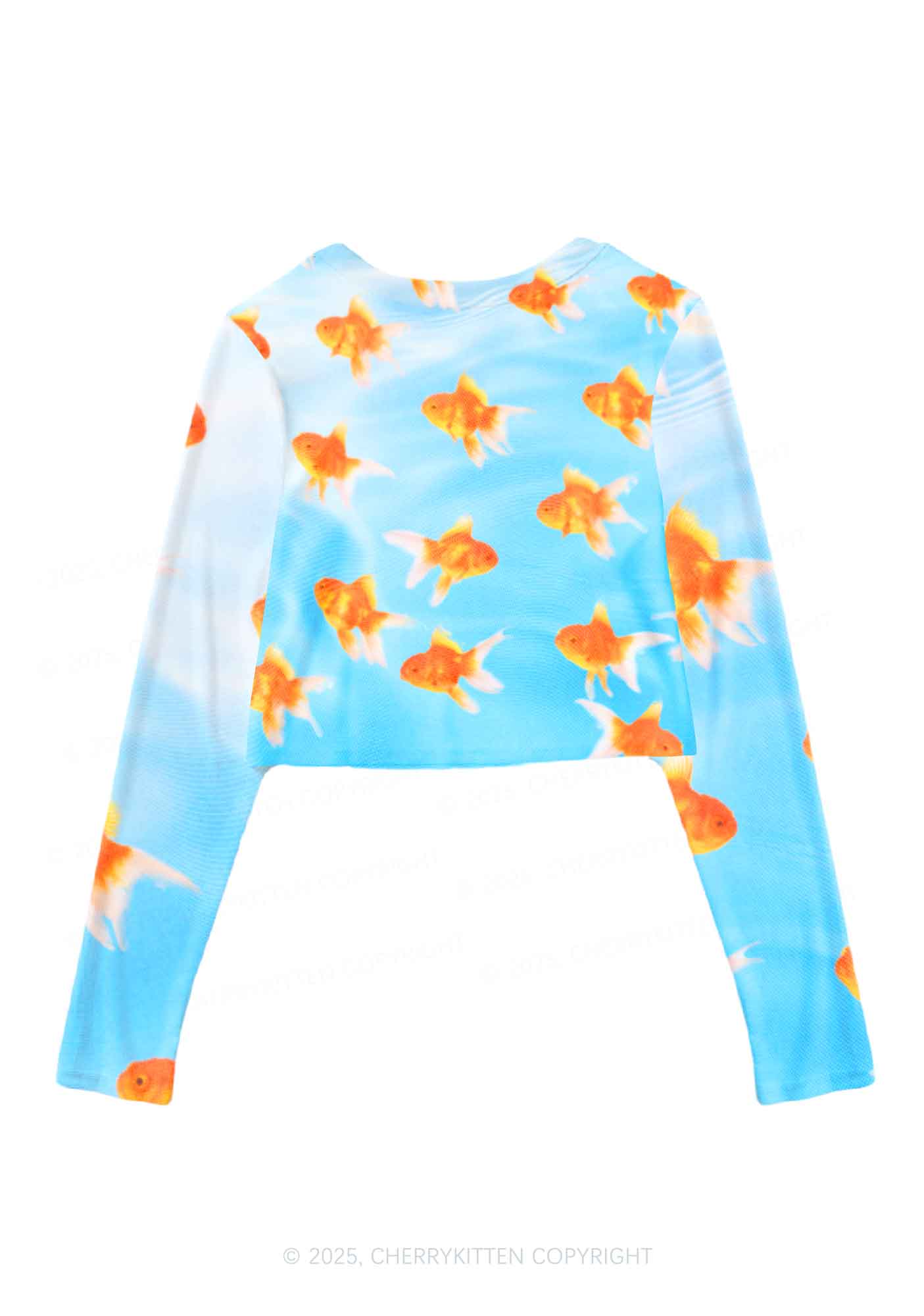 Goldfish Y2K Mesh Long Sleeve Crop Top Cherrykitten