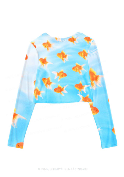 Goldfish Y2K Mesh Long Sleeve Crop Top Cherrykitten