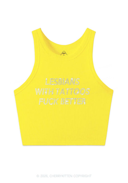 Rhinestone Lesbians With Tattoos Fxxk Better Pride Y2K Crop Tank Top Cherrykitten