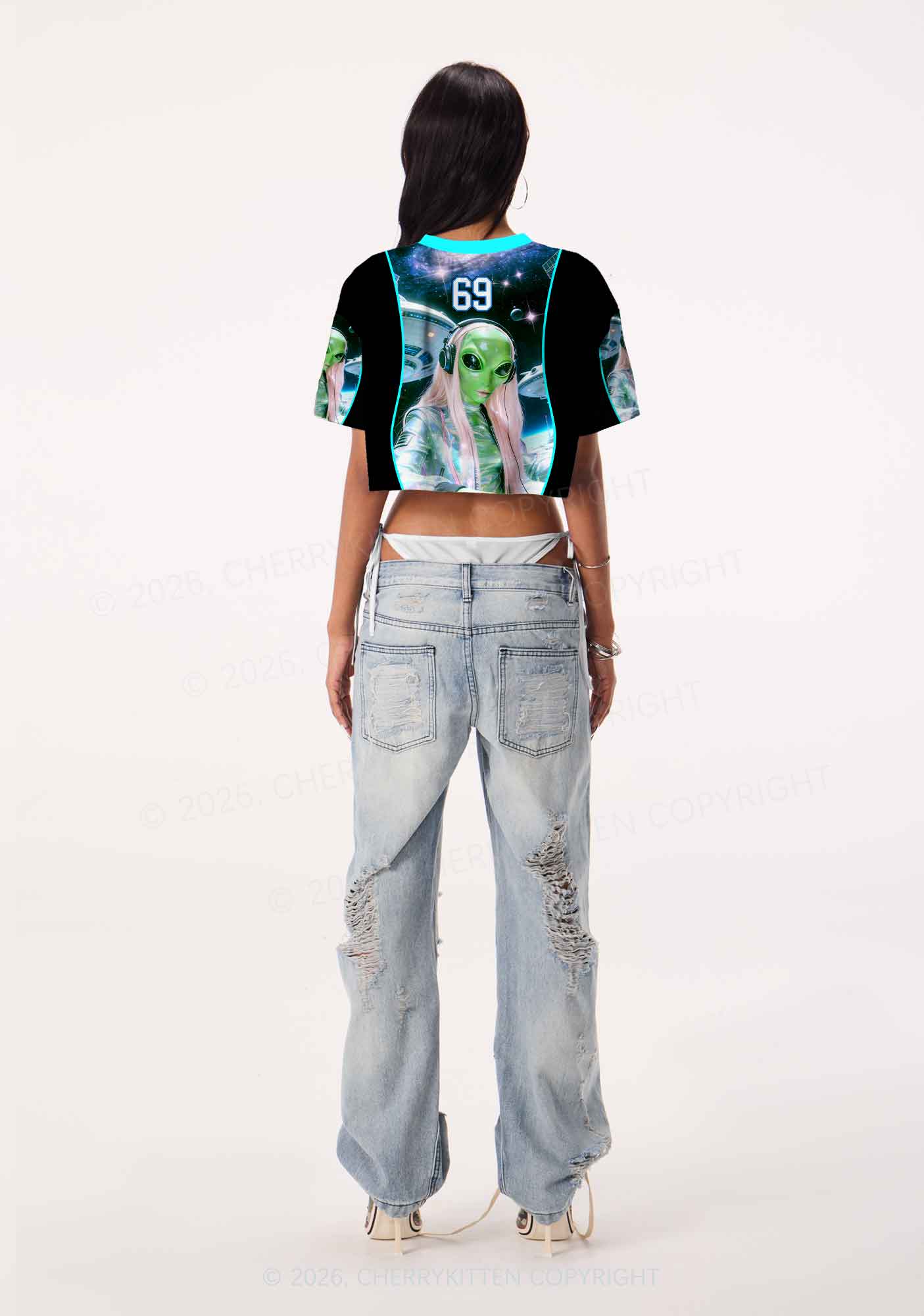 Techno Alien DJ Y2K Crop Sport Jersey Shirts Cherrykitten