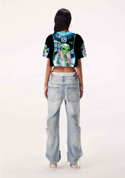 Techno Alien DJ Y2K Crop Sport Jersey Shirts Cherrykitten
