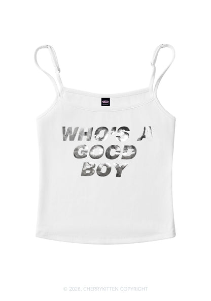 Whos A Good Boy Silver Foil Printed Y2K Spaghetti Strap Cami Cherrykitten