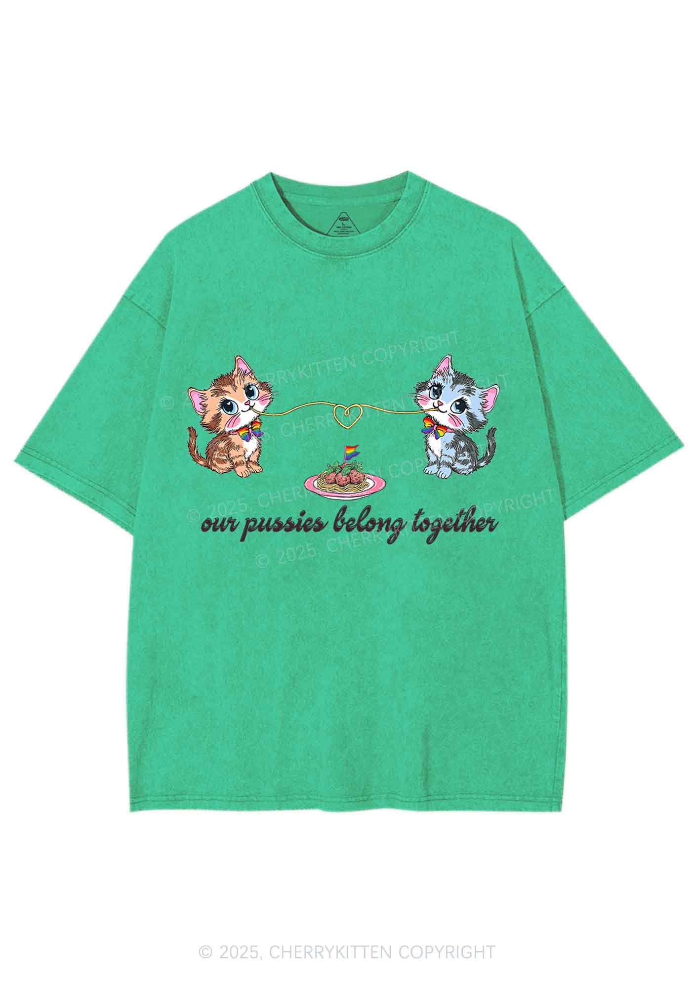 Our Puxxies Belong Together Pride Y2K Shirts Washed Tee Cherrykitten