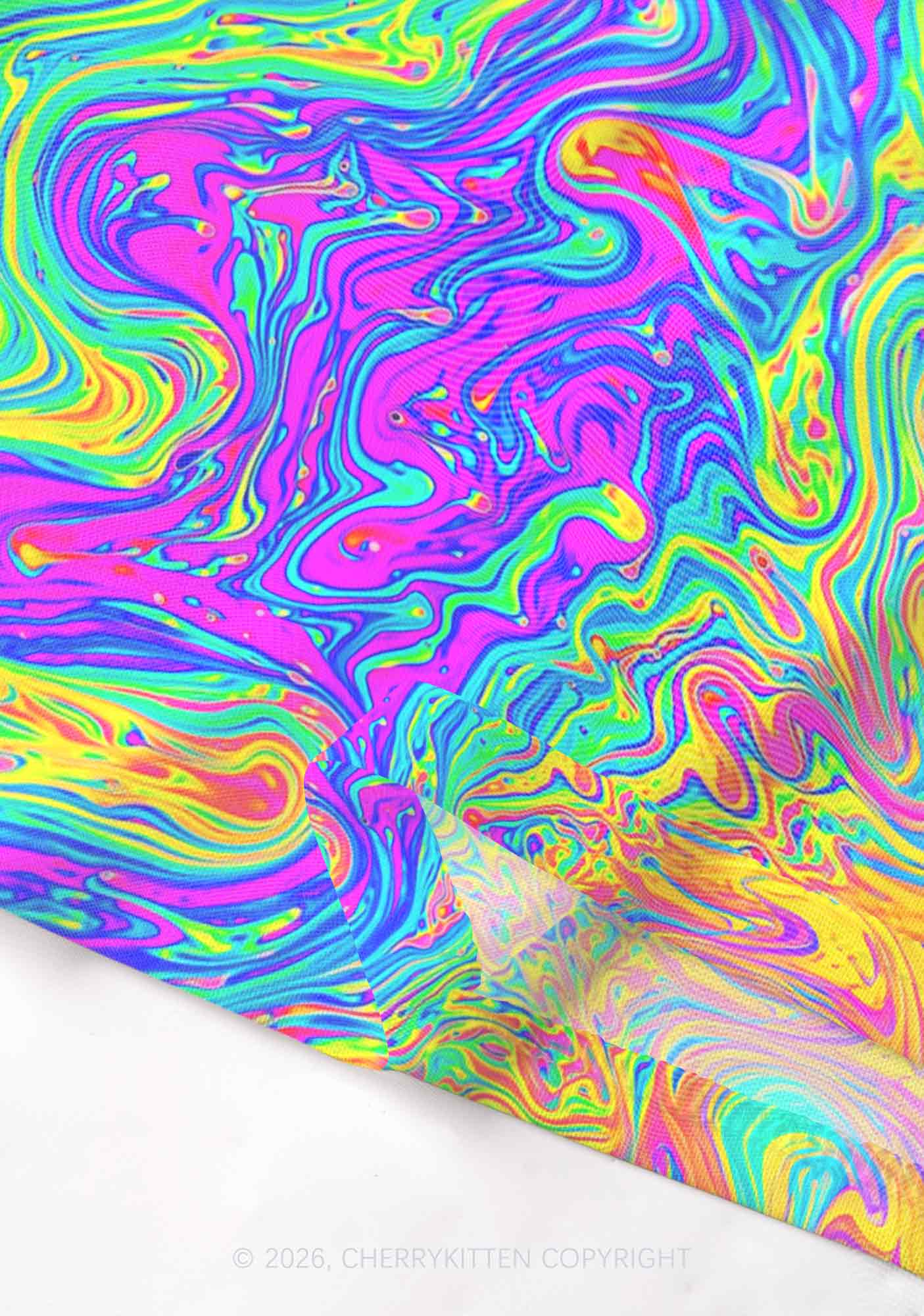 Rainbow Fluid Swirl Y2K Mesh Muscle Tank Cherrykitten