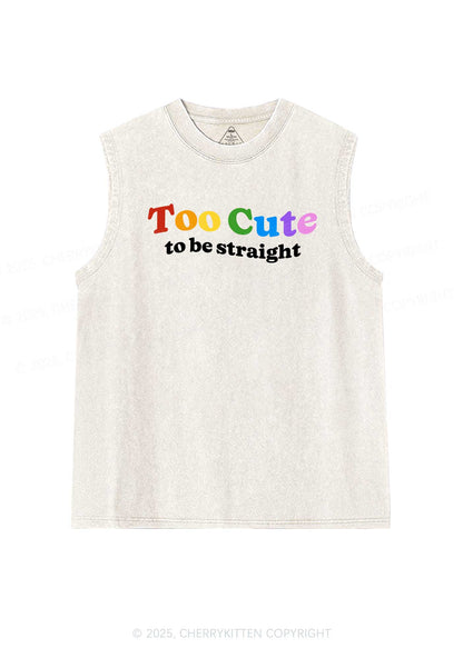 Too Cute To Be Straight Pride Y2K Washed Muscle Tank Cherrykitten