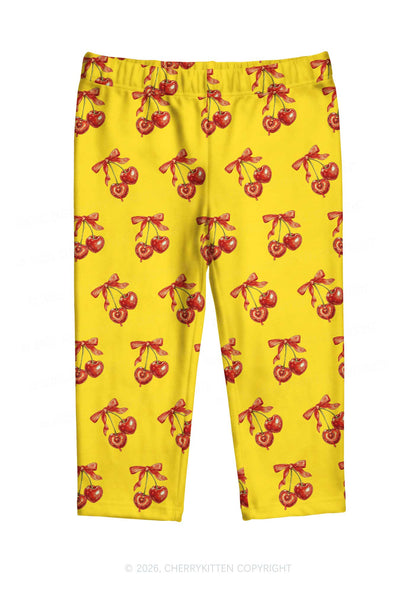 Red Cherry On Yellow Y2K Print Capri Pants Cherrykitten