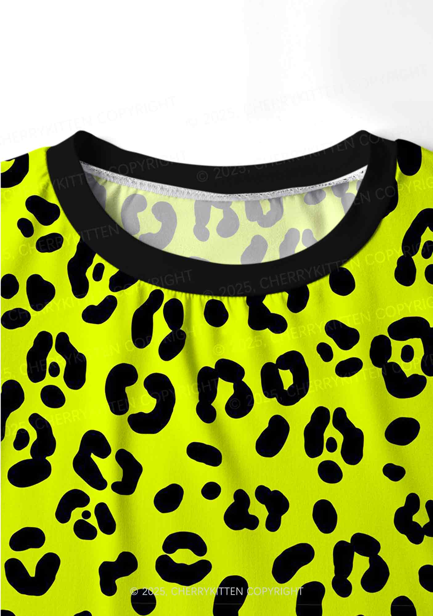 Neon Leopard Y2K Print Long Sleeve Pajama Set Cherrykitten