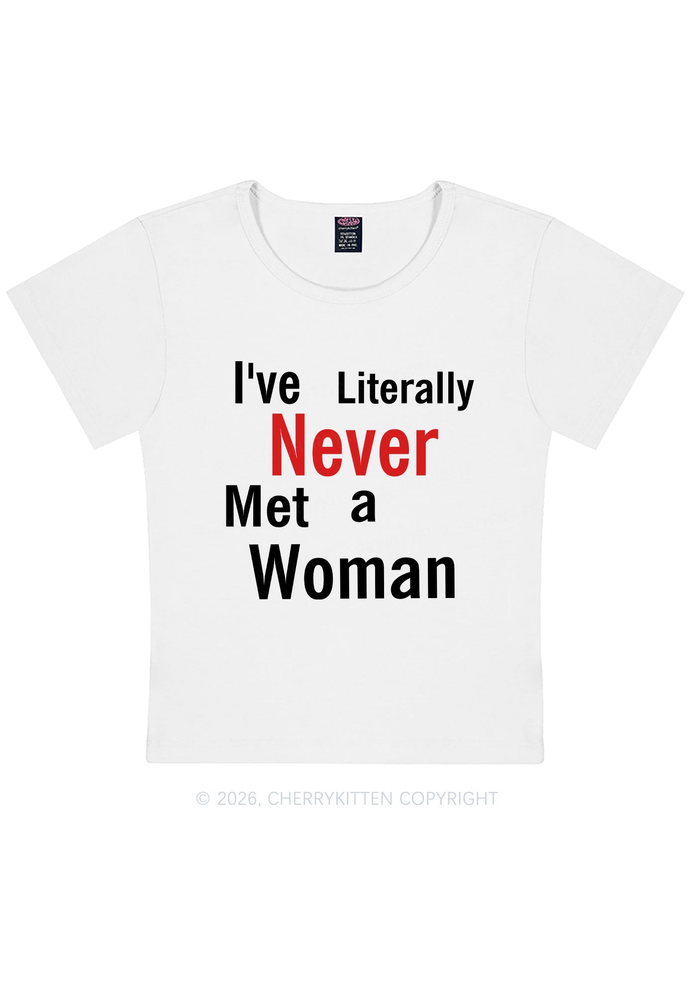 Never Met A Woman Pride Y2K Baby Tee Cherrykitten