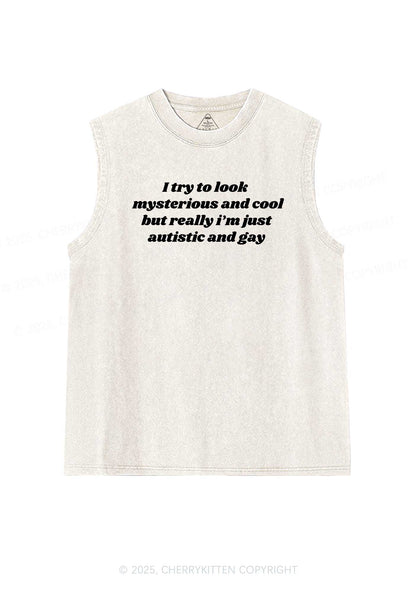 Im Just Autistic And Gay Pride Y2K Washed Muscle Tank Cherrykitten