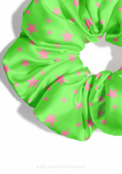 Pink Star On Green Y2K Hair Scrunchie Cherrykitten