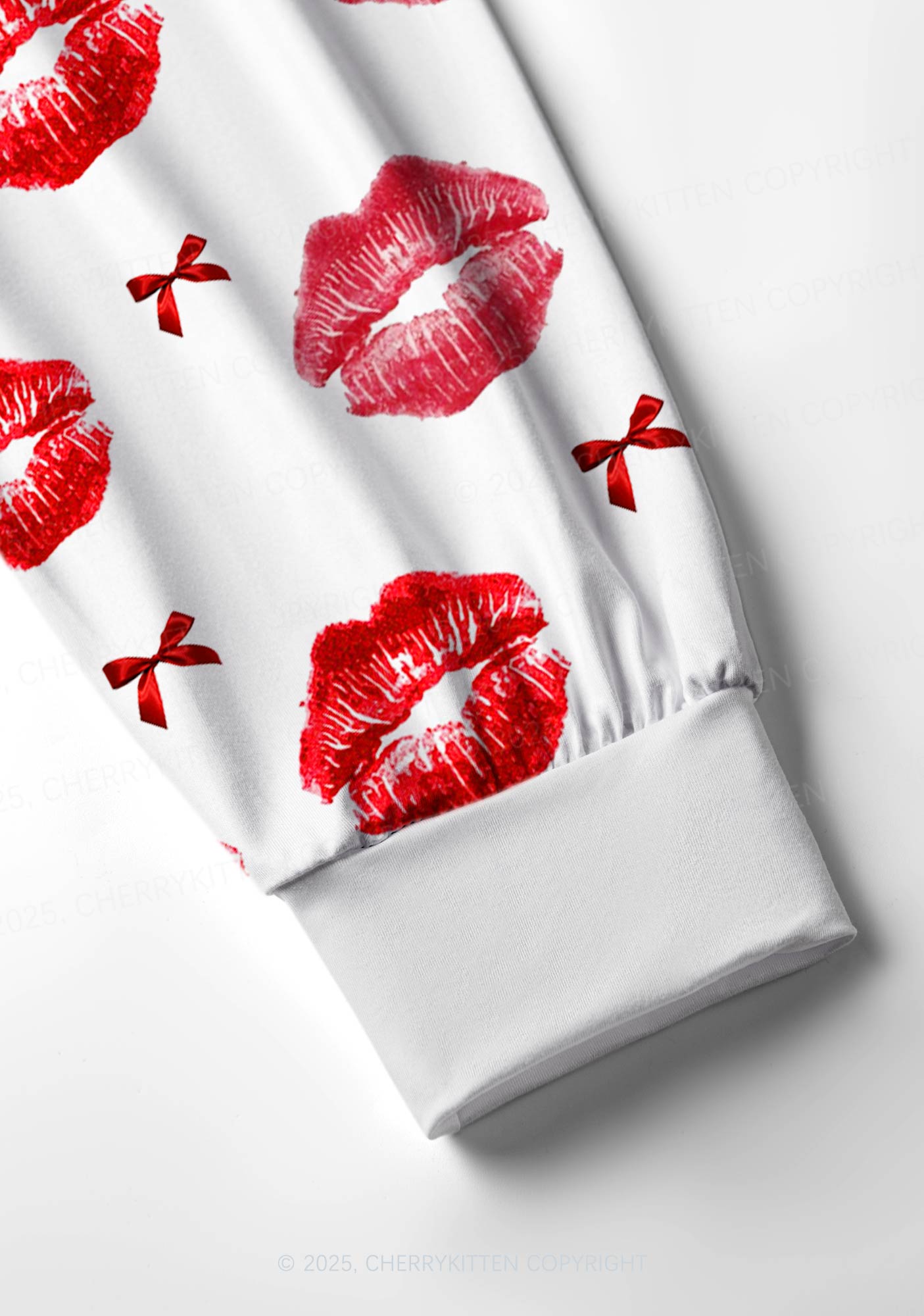 Red Lips Bows Y2K Print Long Sleeve Pajama Set Cherrykitten