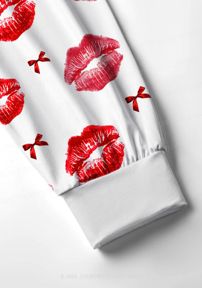 Red Lips Bows Y2K Print Long Sleeve Pajama Set Cherrykitten