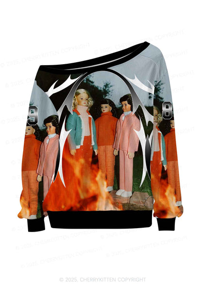 Custom Doll Flame Y2K Off Shoulder Long Sleeve Sport Jersey Shirts Cherrykitten