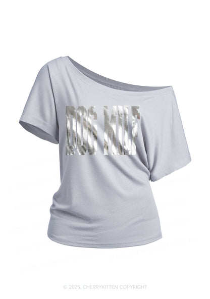 Dog Mxxf Silver Foil Printed Y2K Off Shoulder Tee Cherrykitten