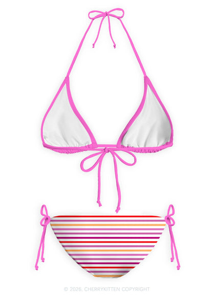 Lesbian Stripes Pride Y2K Print Bikini Set Cherrykitten