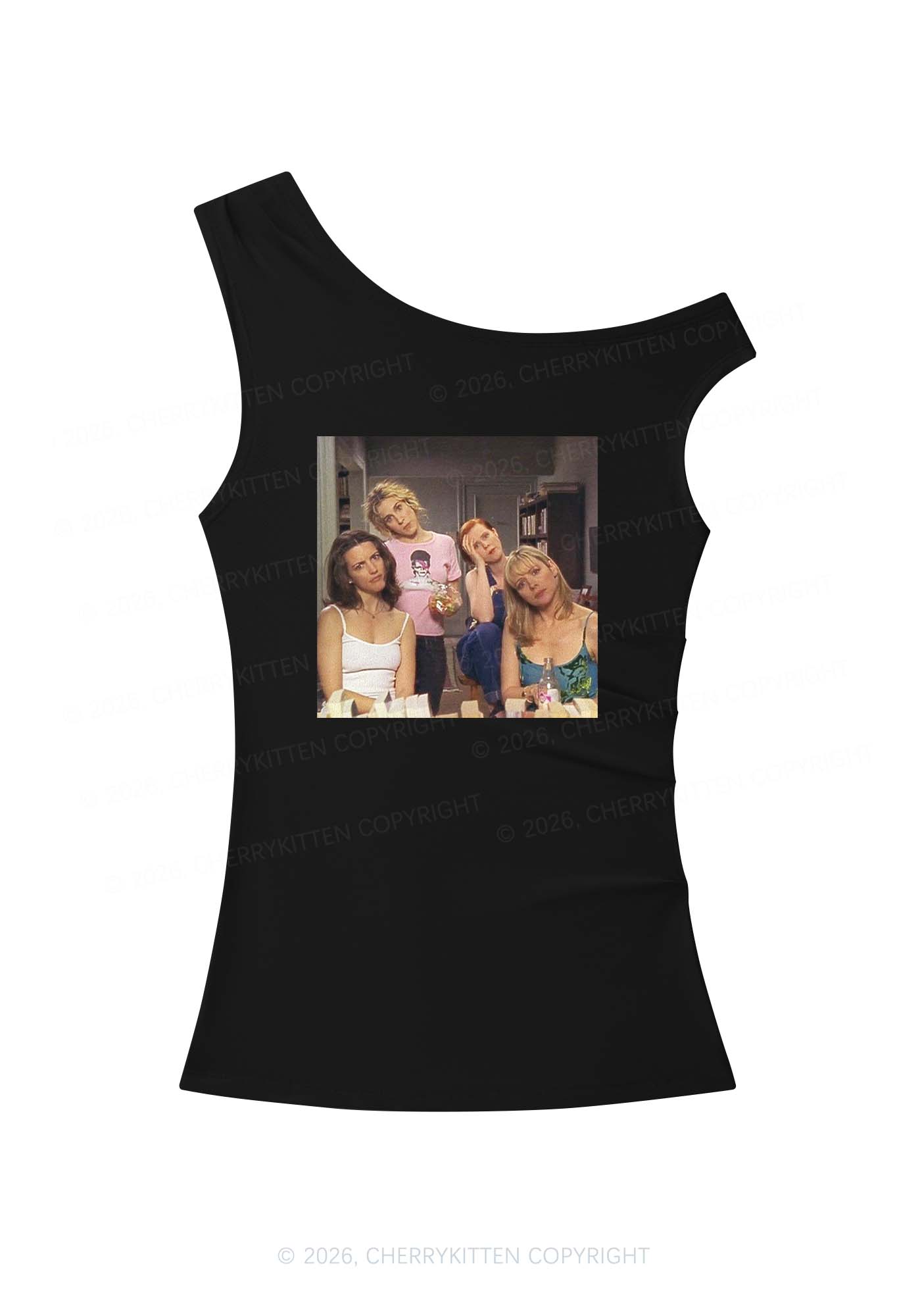 Girl Puzzled Y2K Off Shoulder Tank Top Cherrykitten