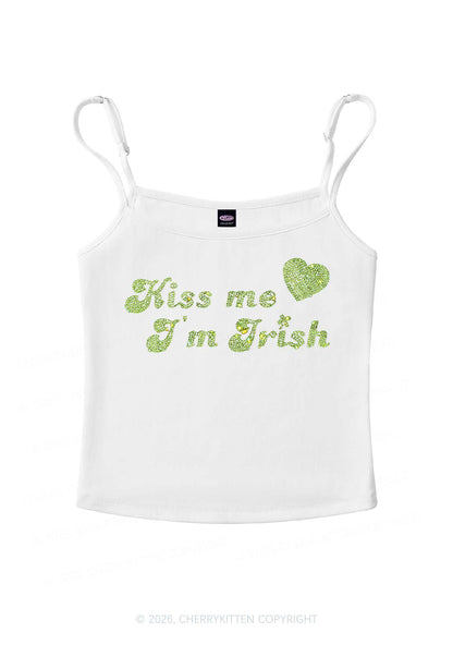 Rhinestone Kiss Me St Patricks Y2K Spaghetti Strap Cami Cherrykitten