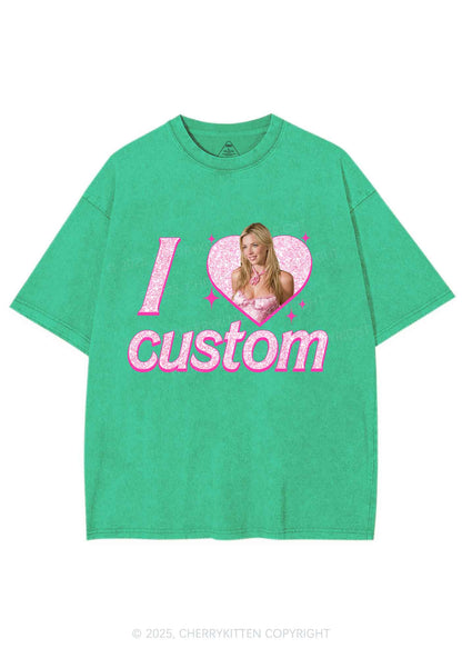 Custom I Love Photo Y2K Shirts Washed Tee Cherrykitten