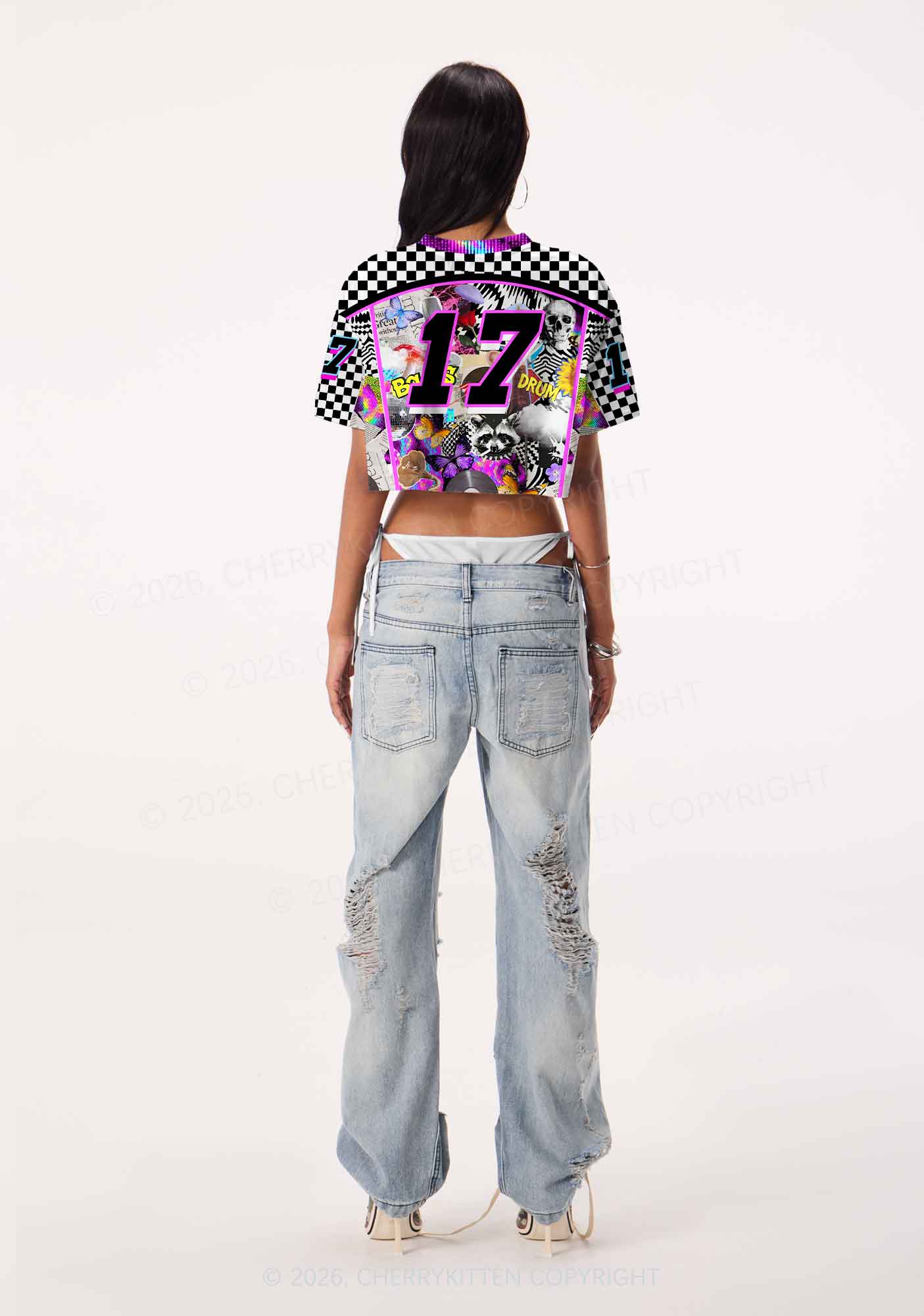 Bass And Drum Collage Y2K Crop Sport Jersey Shirts Cherrykitten