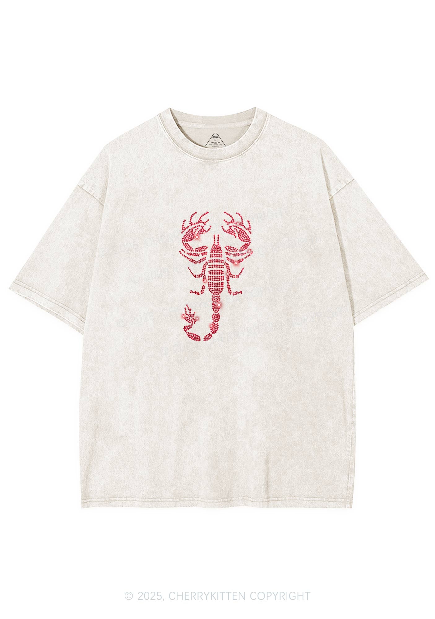 Rhinestone Red Scorpion Y2K Shirts Washed Tee Cherrykitten