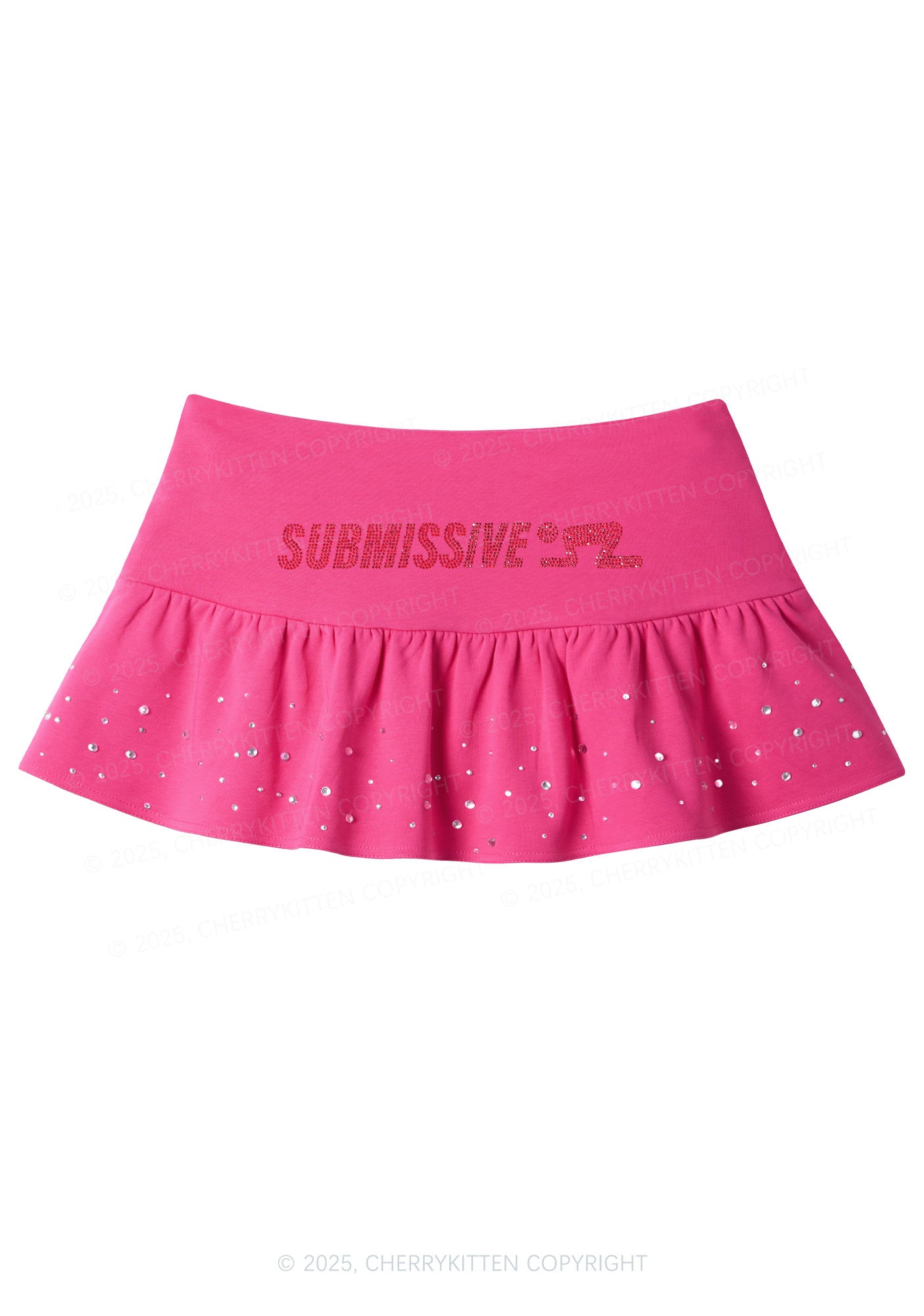 Rhinestone Submissive Man Y2K Pink Ruffled Rhinestone Mini Skirt Cherrykitten